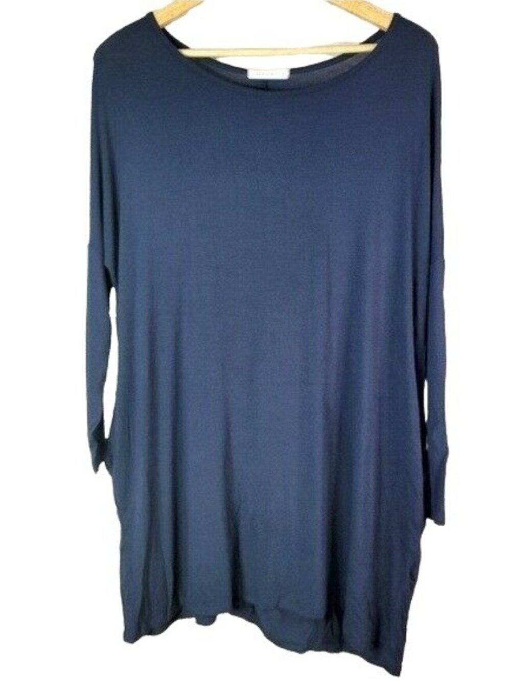 Reborn J Loose Fit Top Blue Small Round Neck Pockets Long Sleeve Relaxed Tunic
